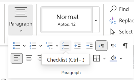 Tarkistusluettelon Word lisääminen