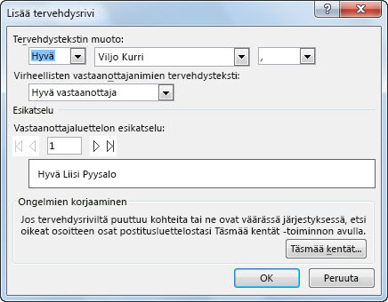 Tervehdystekstin asetukset