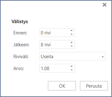 Kappale-valintaikkuna