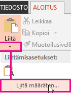 Liitä määräten -valikko