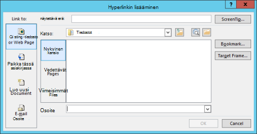 Aiemmin luotuun tiedostoon osoittavan hyperlinkin lisääminen
