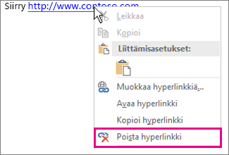 Hiiren kakkospainikkeella avattava valikko, Poista hyperlinkki