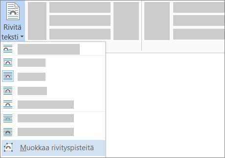 Valintanauhan Muokkaa rivityspisteitä -asetus Tekstin rivitys -asetuksissa