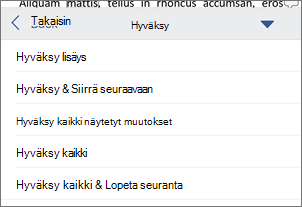 Muokkausmerkintöjen hyväksyminen