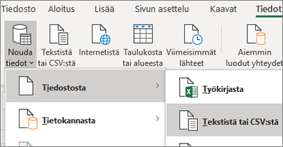 Tiedot-välilehden Tekstistä-vaihtoehto näkyy korostettuna.