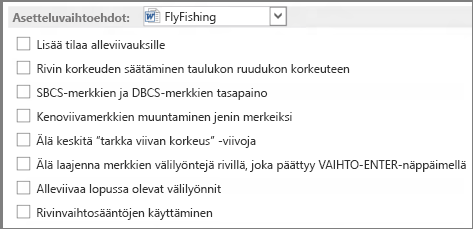 Word 2013:n asettelun asetukset