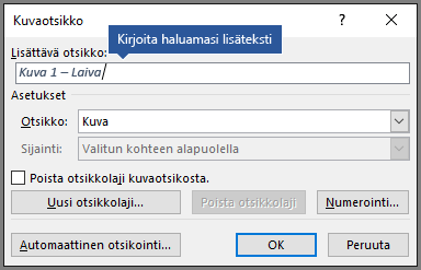 Kirjoita kuvatekstien valinnainen mukautettu teksti selitekenttään.