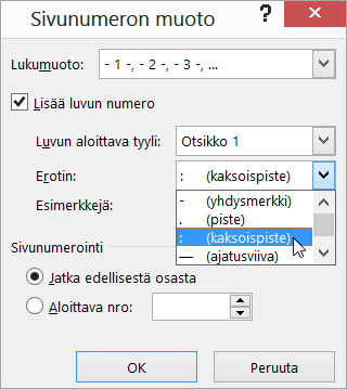 Luvun numeron tyylien valitseminen