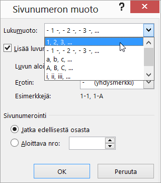 Lukumuotoilun valitseminen