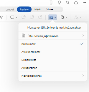 Word for iPad merkintäasetukset