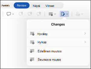 Word for iPad Tarkista muutokset -asetukset