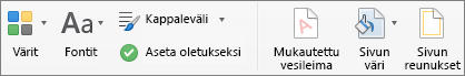 Rakenne-välilehden teeman mukauttamisen asetukset