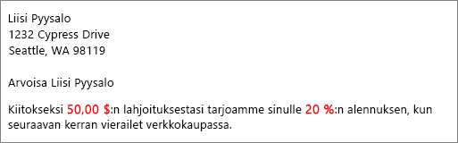 Yhdistämisen tulosasiakirja lukee 50,00 $:n panoksesi ja tarjoaa sinulle 20 %:n alennuksen.
