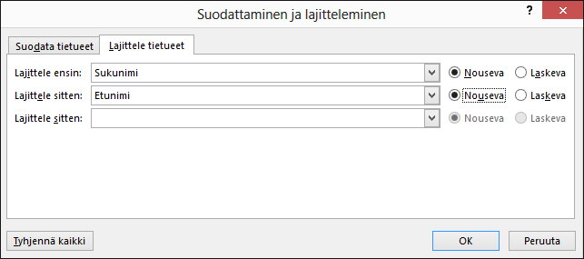 Valitse osana Wordin yhdistämistoimintoa Muokkaa vastaanottajaluetteloa ja valitse Muokkaa vastaanottajaluetteloa -kohdassa Lajittele.