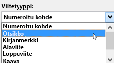 Ristiviiteikkuna, jossa näytetään viitetyypit