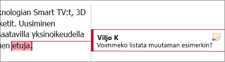 Korostettu kommentti reunuksessa