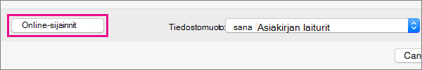 Napsauta Verkkosijainnit, jotta saat kansiot näkyviin niissä verkkopalveluissa, joihin olet kirjautunut.