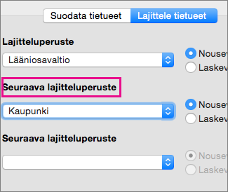 Lajittele useiden kenttien mukaan napsauttamalla