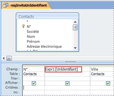 Requête contenant une expression entraînant l’affichage de la boîte de dialogue Entrer une valeur de paramètre