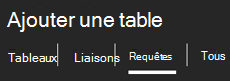 Onglets en haut du volet Office Ajouter des tables