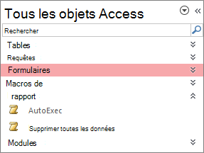 Le volet de navigation Accès