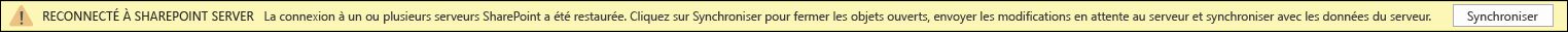 Cliquez sur Synchroniser pour vous reconnecter à SharePoint Server.