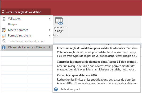 Cliquez sur la zone Rechercher dans Access et tapez ce que vous voulez faire. Dites-moi pour vous aider à accomplir cette tâche.