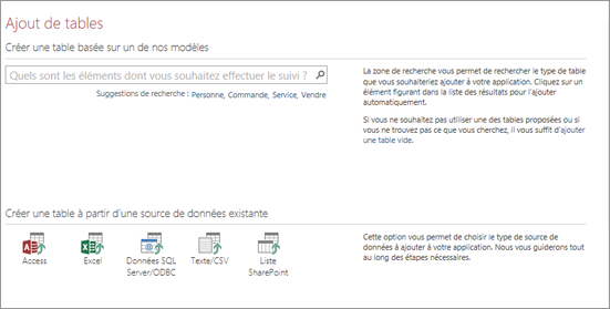 Ajouter des tables à une application web Access