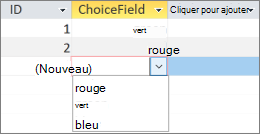 Affichage de la liste des choix à un utilisateur