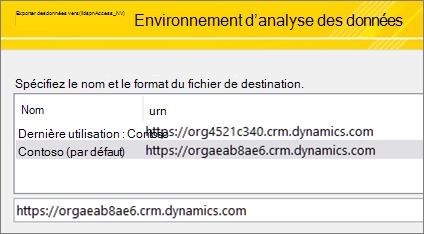 Entrée de l’URL Dataverse