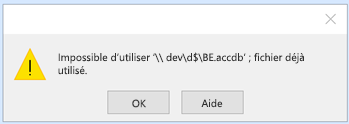 Impossible d’utiliser le chemin d’accès à database.accdb ; fichier déjà utilisé.