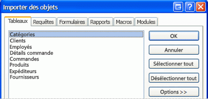 Boîte de dialogue Importer des objets