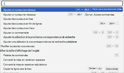 Capture d’écran montrant tous les raccourcis clavier disponibles dans monaco