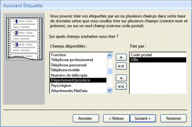 Définition de l’ordre de tri dans l’Assistant Étiquette