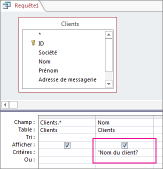 Question de paramètre entre crochets dans la ligne Critères