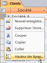 Cliquer sur Hauteur de ligne dans le menu contextuel
