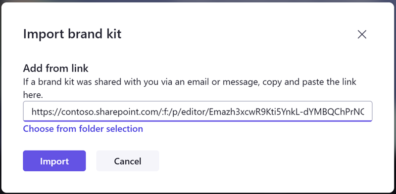 Importez un kit de marque en entrant un lien de partage que vous avez reçu d’une autre personne.