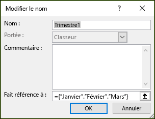 Ajouter une constante de tableau nommée à partir de Formulas > Defined Names > Manager > New