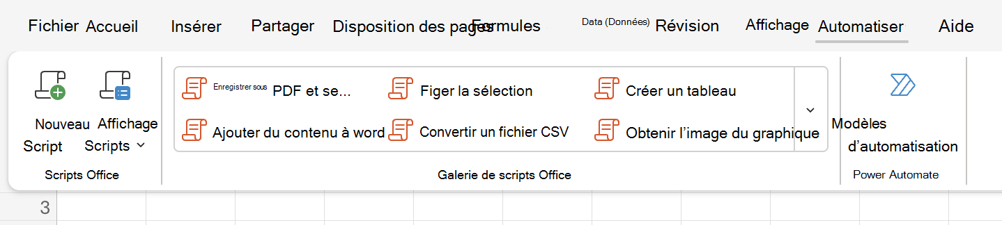 Sélectionnez Automatiser pour afficher les options de scripts Office.