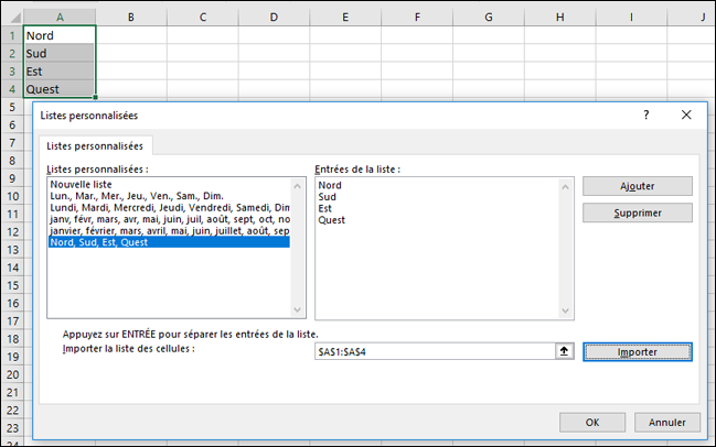 Boîte de dialogue Liste personnalisée à partir des options > de fichier > Options générales > avancées > Modifier les listes personnalisées. Pour Excel 2007, cliquez sur le bouton > Office Options > Excel Populaires > Modifier les listes personnalisées.