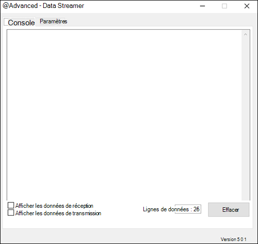 Onglet Console du complément Excel Data Streamer