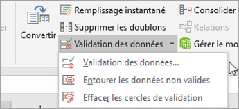 Menu Validation des données