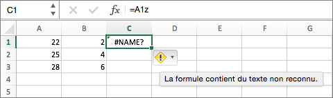 Pointer sur un symbole d’erreur pour obtenir une explication sur l’erreur