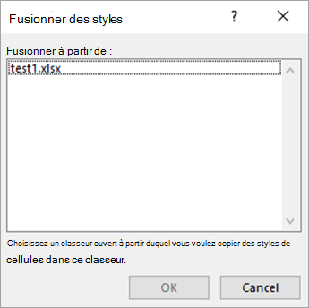 Sélectionner un classeur dans la boîte de dialogue Styles de fusion