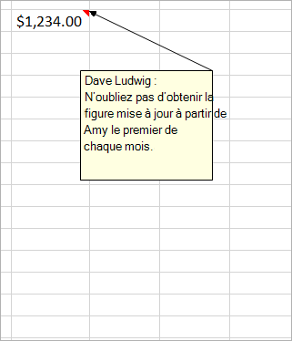 Cellule avec 1 234,00 $, et un commentaire plus ancien, hérité : Dave Ludwig : Ce chiffre est-il correct ?