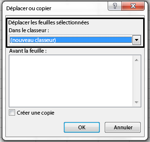Boîte de dialogue Déplacer ou copier
