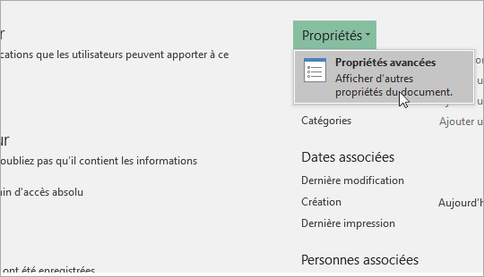 Propriétés avancées