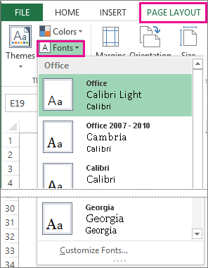 Galerie des polices sous l’onglet Mise en page
