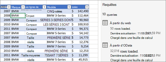 Affichage d’une requête et volet Office Requêtes