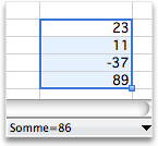 Résultat de la somme dans la barre d'état